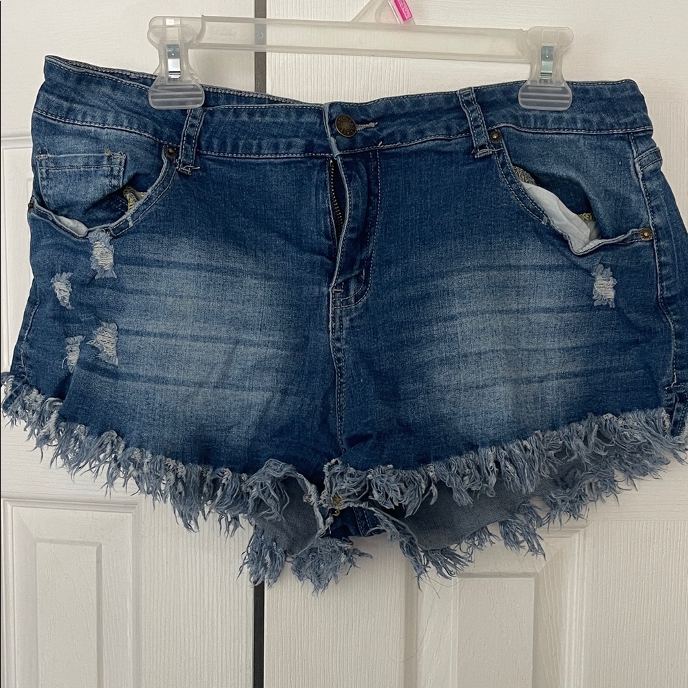 Denim Frayed Hem Women Shorts
